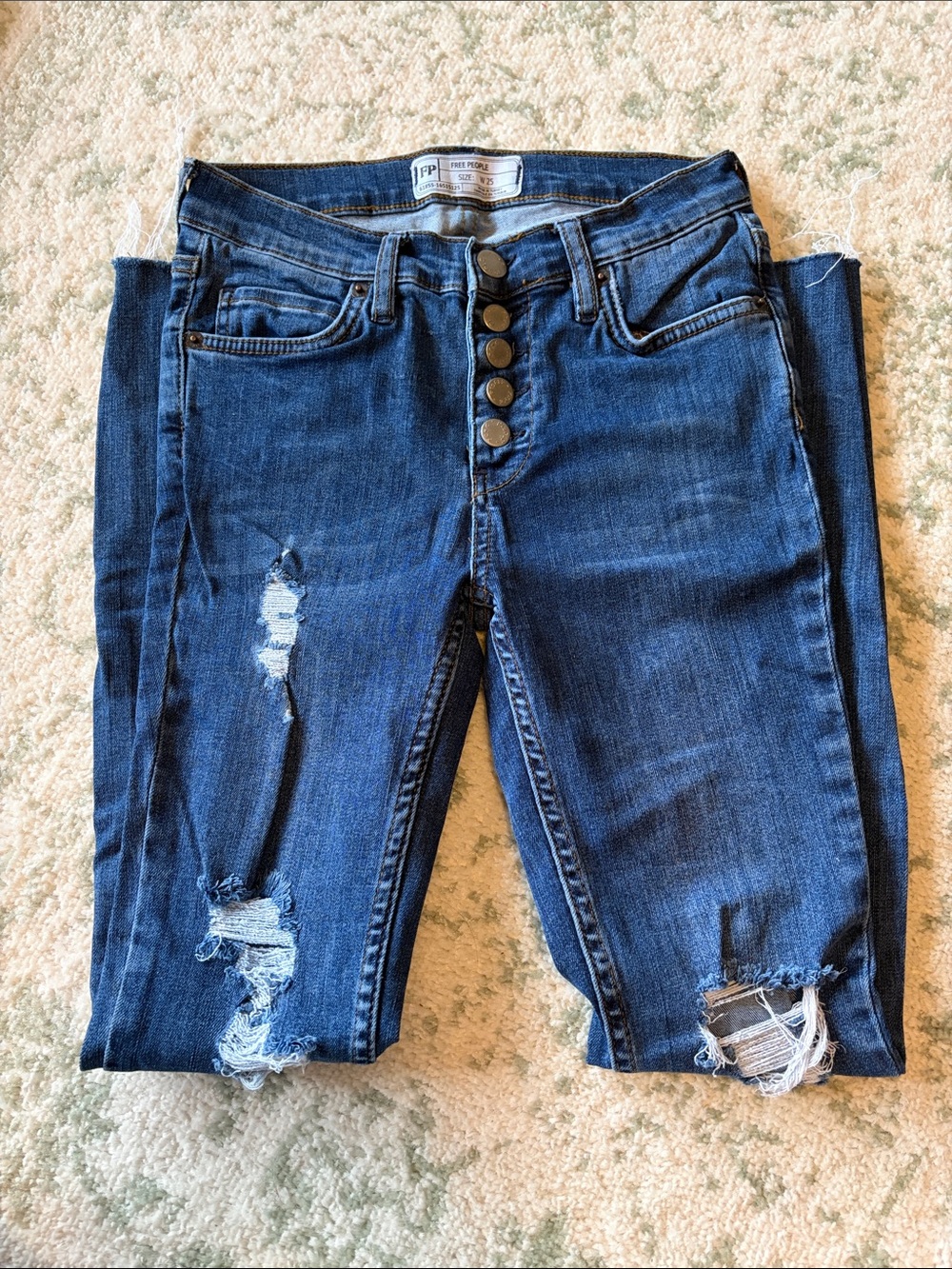 Free People Dark Blue Distressed Skinny Jeans
